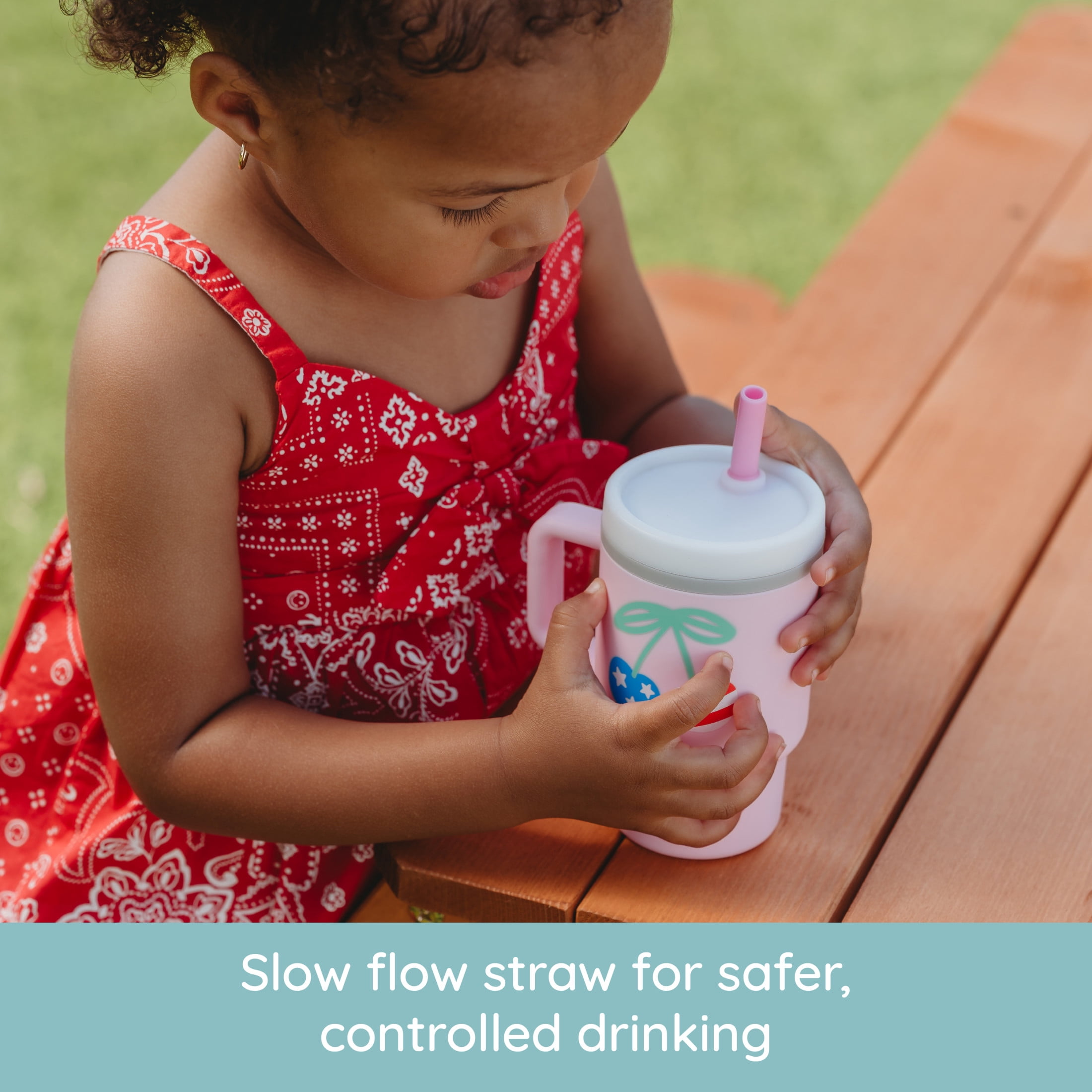 Infantino My 1st Tumbler Toddler Training Cup with Straw, 9oz Sippy Cup with Easy-Grip Handles, Spill-Resistant, Limited Summer Edition Cherries