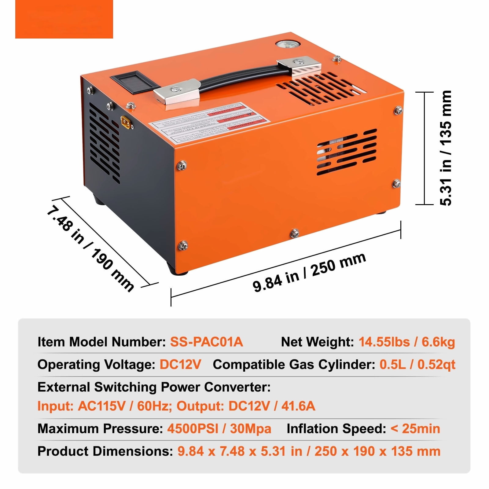PCP Air Compressor 4500PSI, Portable 30Mpa Air Pump with AC/DC Converter