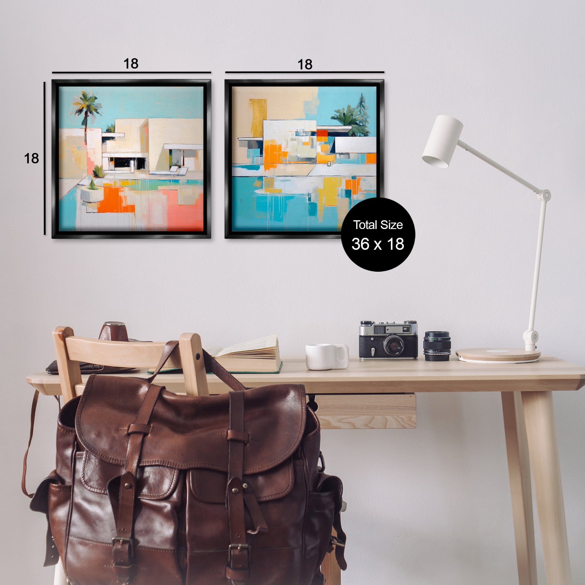 Stupell Industries Abstract Modern Tropical House Buildings & Architecture Painting Black Floater Framed Canvas Art Print Wall Art, 18 x 18, Set of 2