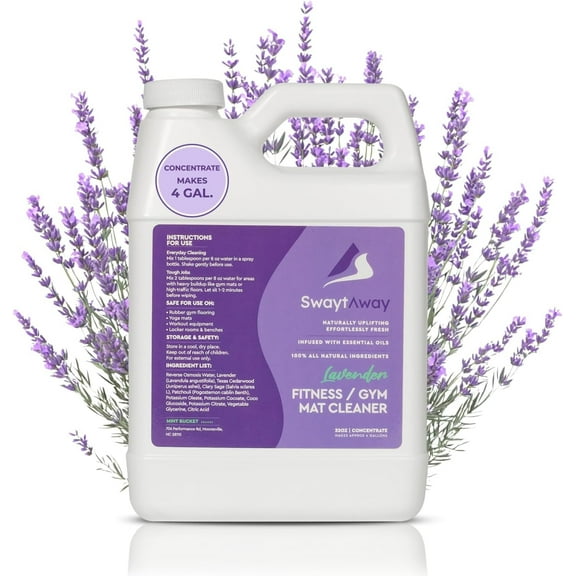 SwaytAway Fitness Mat Cleaner Concentrate – 32oz Lavender Essential Oil Formula – Aromatherapy Yoga Mat Spray for Home & Studio – Makes 4 Gal – Natural Scented Cleaning Solution