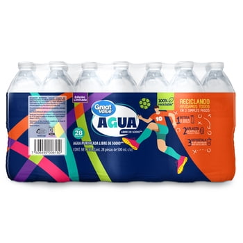 Agua Great Value 28 botellas de 500 ml c/u