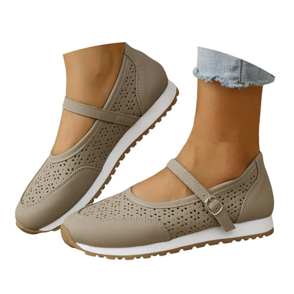 Mostsola Walking Shoes Women Non-Slip Adjustable Mary Jane Flats Breathable Round Toe Dress Shoes