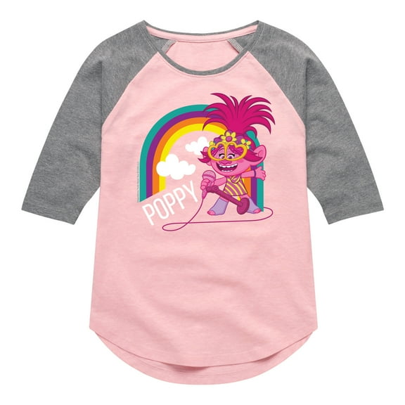 Trolls - Poppy Singing - Toddler & Youth Girls Raglan Graphic T-Shirt