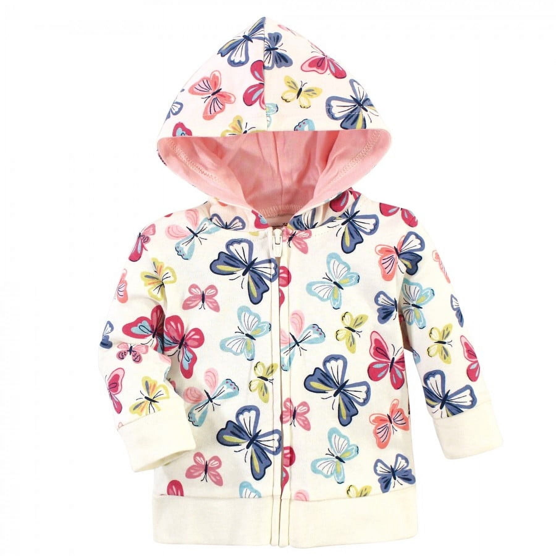 Touched by Nature Baby and Toddler Girl Organic Cotton Hoodie, Bodysuit or Tee Top, and Pant, Bright Butterflies Toddler, 2 Toddler