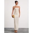 thumbnail image 4 of Beige Ruched Halterneck Strapless Maxi Dress For Evening Formal Occasion, 4 of 8