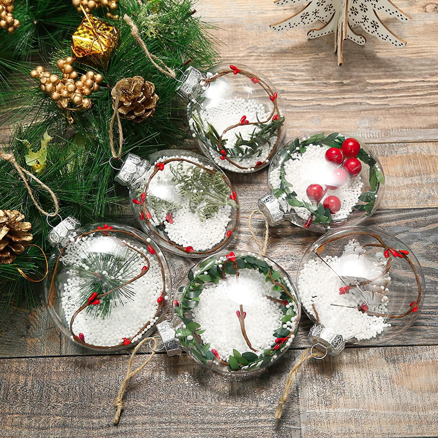 Clear Flat Disc Ornaments,12 Packs Fillable Christmas Ornament Balls,2.36 in Plastic Xmas Tree Decorative Balls,Christmas DIY Balls for Halloween Wedding Party Home Decor