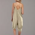 thumbnail image 4 of Womens Casual Linen Jumpsuit with Pocket Spaghetti Strap Capris Pants Rompers V Neck Lace-Up Loose Fit Summer Outfits, Beige, XL, 4 of 6