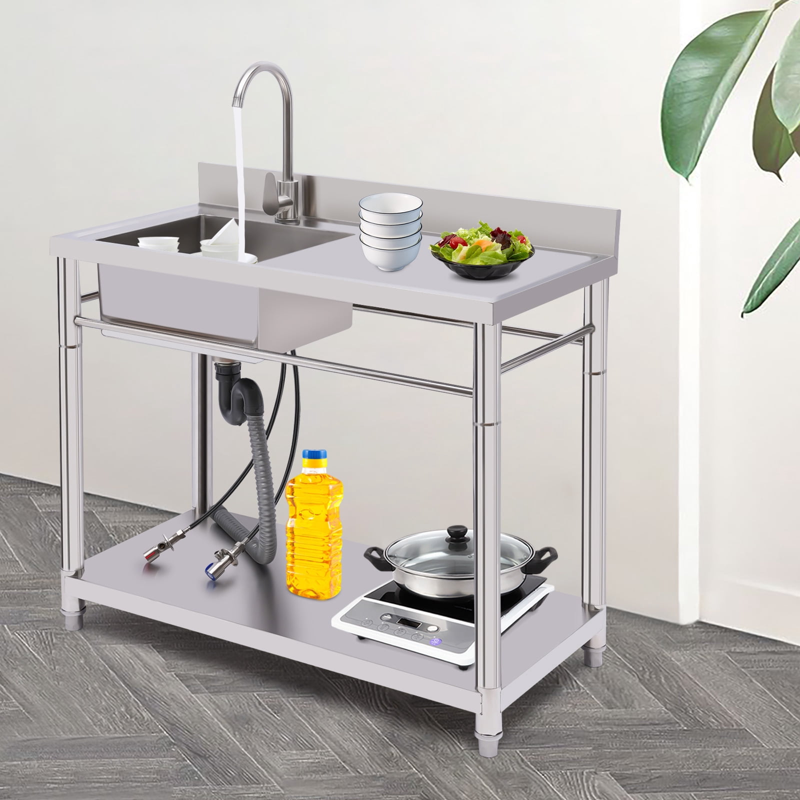 Commercial Stainless Steel 1 Compartment Kitchen Sink Utility Sink W/ Faucet for Kitchen, Restaurant
