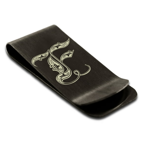 Stainless Steel Letter F Initial Royal Monogram Engraved Engraved Money Clip Credit Card Holder