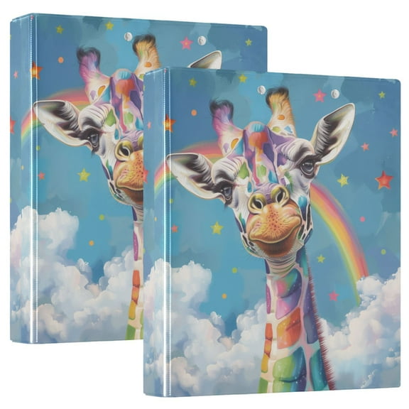 Colorful Spots Giraffe and Rainbow Hardcover 3 Ring Binder 1.5” Round Rings Letter Size Paper Pockets for School Office Supplies