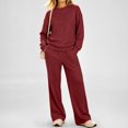 thumbnail image 2 of Women's 2 Piece Lounge Set Crewneck Sweatshirt and Wide Leg Pants Relaxed Casual Fall Fleece Matching Outfit Set, 2 of 6
