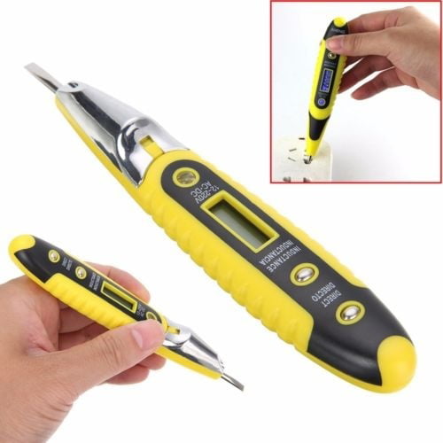 Yellow AC/DC 12-250V Voltage Tester Pen with LCD Display 