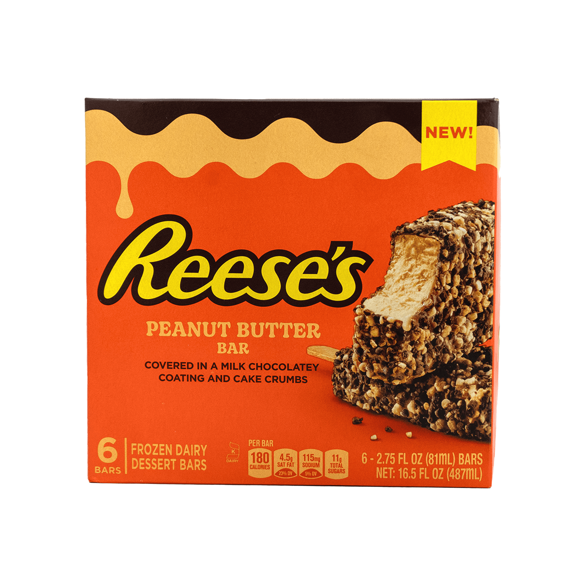 Reese's, Peanut Butter Dessert Bars, Kosher, Contains Milk, 6 Count, Cardboard Box, New