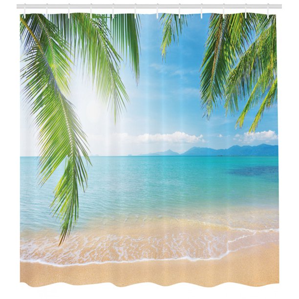Tropical Shower Curtain, Idyllic Thailand Relaxation Holiday Coast
