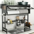 thumbnail image 2 of 2-Tier Over-Sink Dish Rack with Cabinet Door – Adjustable Carbon Steel Drying Rack with Drainage, Space-Saving Kitchen Counter Organizer, 2 of 12