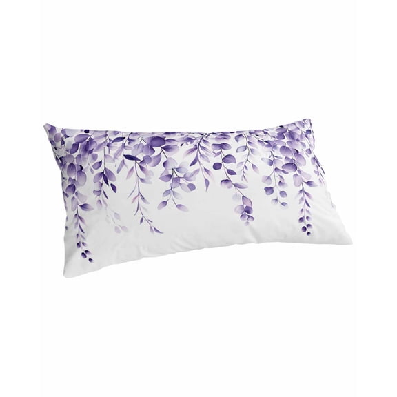 Purple Eucalyptus Pillow Covers King Size, Botanical Plant Rustic Branch Floral Soft Bed Throw Pillowcases Breathable Cooling Long Lumbar Body Pillow Sham Cover for Bed Sofa 20''x40''
