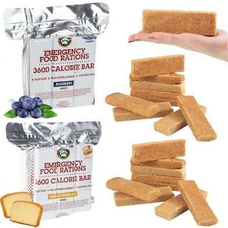 Grizzly Gear Emergency Food Rations 2 Bar Combo Pack Blueberry and Vanilla Pound Cake Flavored Bars - 3600 Calorie - 6 Day, 144 Hour Supply For Disaster, Hurricane, Flood Preparedness -5 Year Shelf