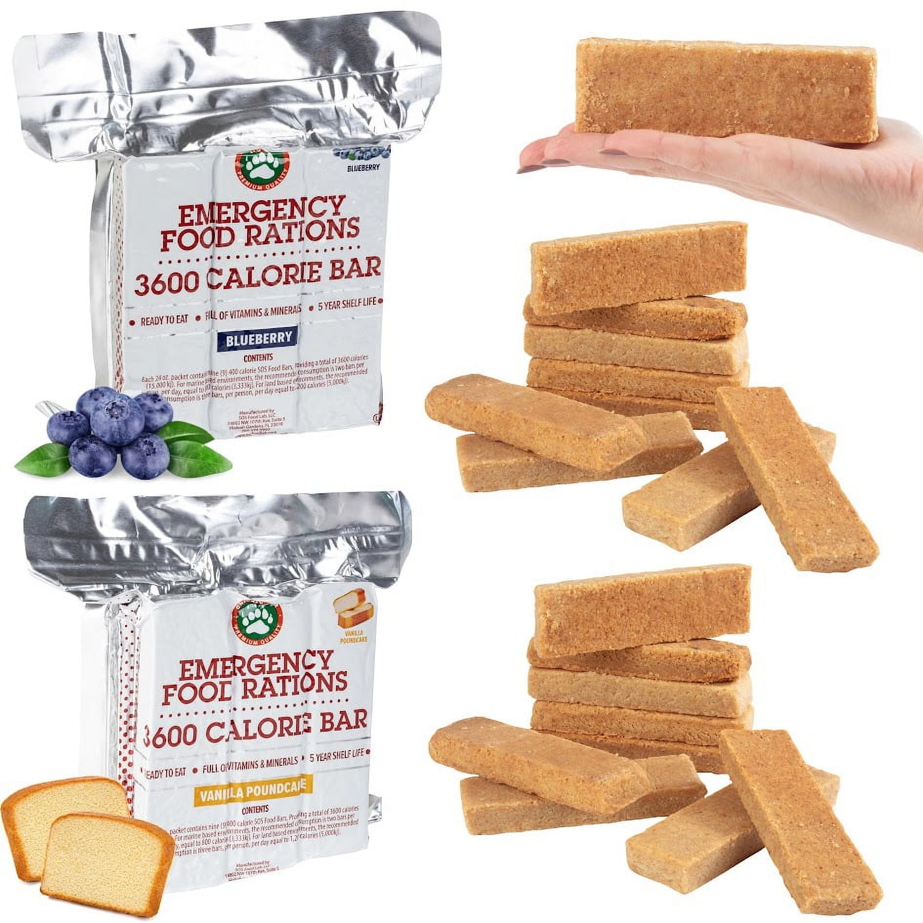 Grizzly Gear Emergency Food Rations 2 Bar Combo Pack Blueberry and Vanilla Pound Cake Flavored Bars - 3600 Calorie - 6 Day, 144 Hour Supply For Disaster, Hurricane, Flood Preparedness -5 Year Shelf