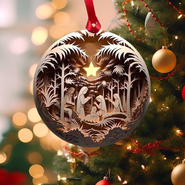XUNRYAN Adornos de Belén Religiosos para Árbol de Navidad, Decoración Colgante 3D del Nacimiento de Jesús, Decoraciones Cristianas para Árbol, Accesorios Navideños para Autos, Liquidación