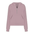 thumbnail image 3 of AWZXDE Women's Solid Color Half Zip Cropped Cute Hoodies Sporty Casual Long Sleeve Sweatshirts for Women with Pockets Pink,L, 3 of 4