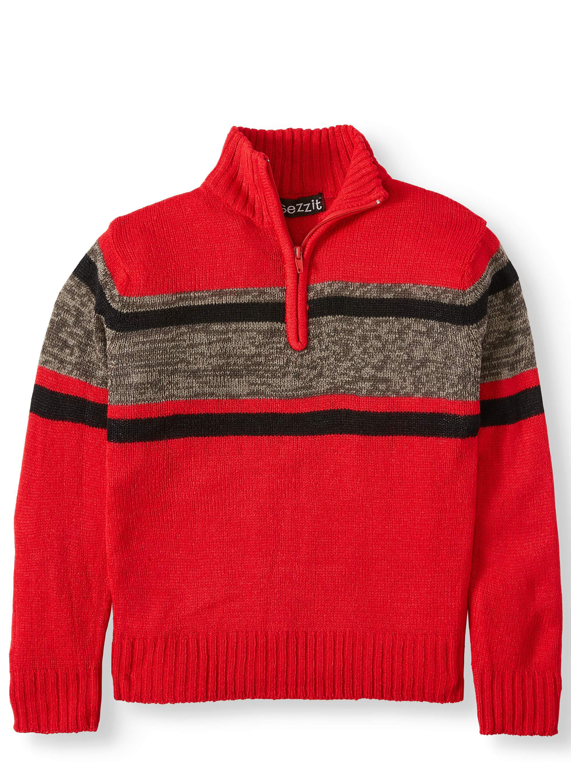 Sezzit Boys Wide Stripe Quarter Zip Long Sleeve Sweater Sizes 4-18 ...
