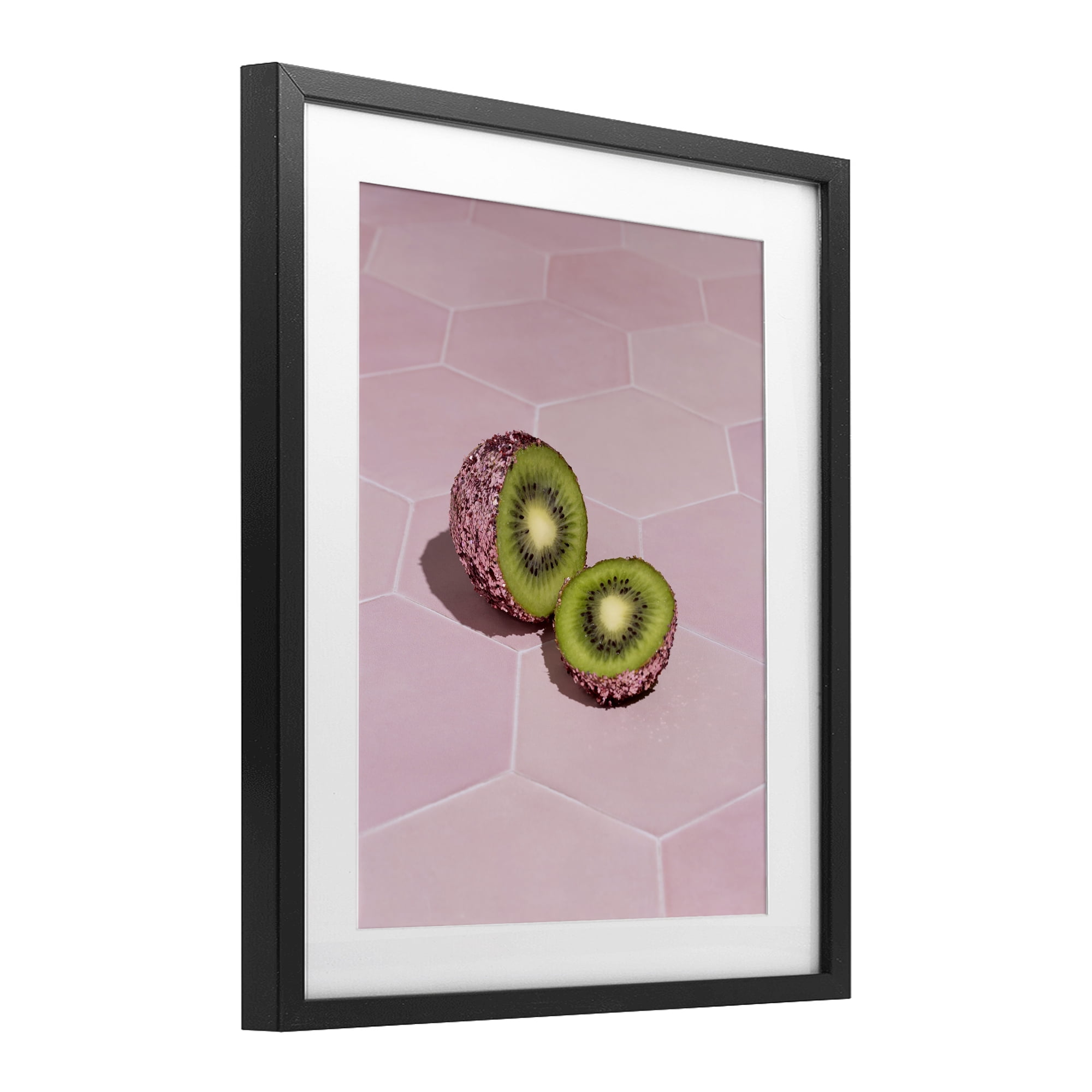 Stupell Industries Pink Glimmer Kiwi Black Framed Print Under Glass, design by LISH Creative