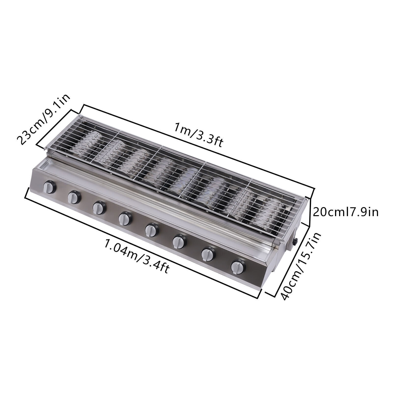 Portable BBQ Grill 8 Burners Gas BBQ Grill Adjustable Height Stainless Steel Barbecue Grill Gas Grill Burners Cooker Smokeless for Outdoor Camping Picnics