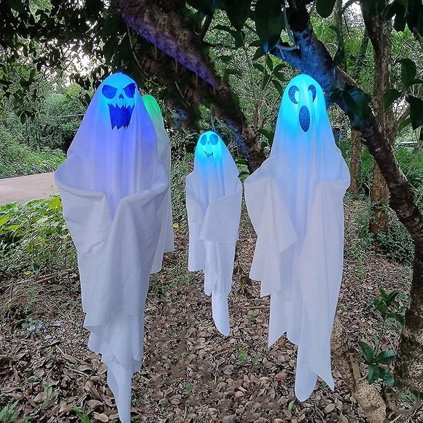 Paquete de 3 Decoraciones Led de Halloween JanHm Decoraciones de fantasmas colgantes blancas linterna decorativa