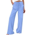 thumbnail image 5 of Women's 2026 Summer Lightweight Cotton Linen Wide Leg Trousers Elegant Casual Pants with Pockets by Yigetop Sky Blue M, 5 of 7