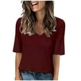 thumbnail image 2 of Summer T-Shirts for Women Fashion Casual Half Sleeve Blouses Solid Color Tops V-neck Loose Short Sleeve T-Shirt Loose Pullover Top, 2 of 6