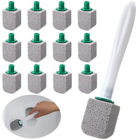 Square Pumice Stone Toilet Bowl Cleaner, Bathroom Cleaner Brush Toilet Wand Refills with 30CM Long Handle for Remove Hard Water Stains with 1 Wand  Pumice Stones (12 Pack Stone)