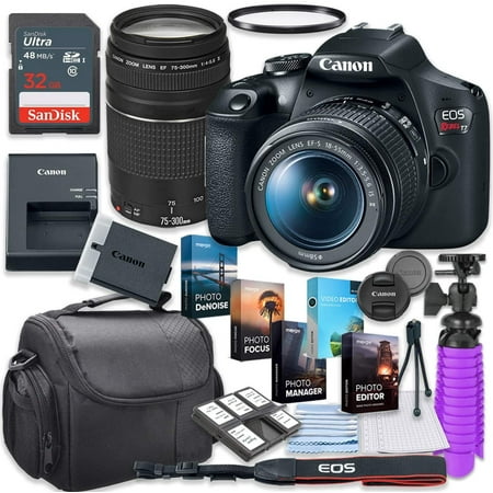 Canon EOS Rebel T7 DSLR Camera with 18-55mm & 75-300mm Lens + 32GB Card + Accessory Photo Bundle