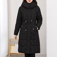 thumbnail image 2 of MIUOWANP Womens Coats Fall Women's New Long-sleeved Solid Color Hooded Lace-up Fashion Coat Black XL, 2 of 4