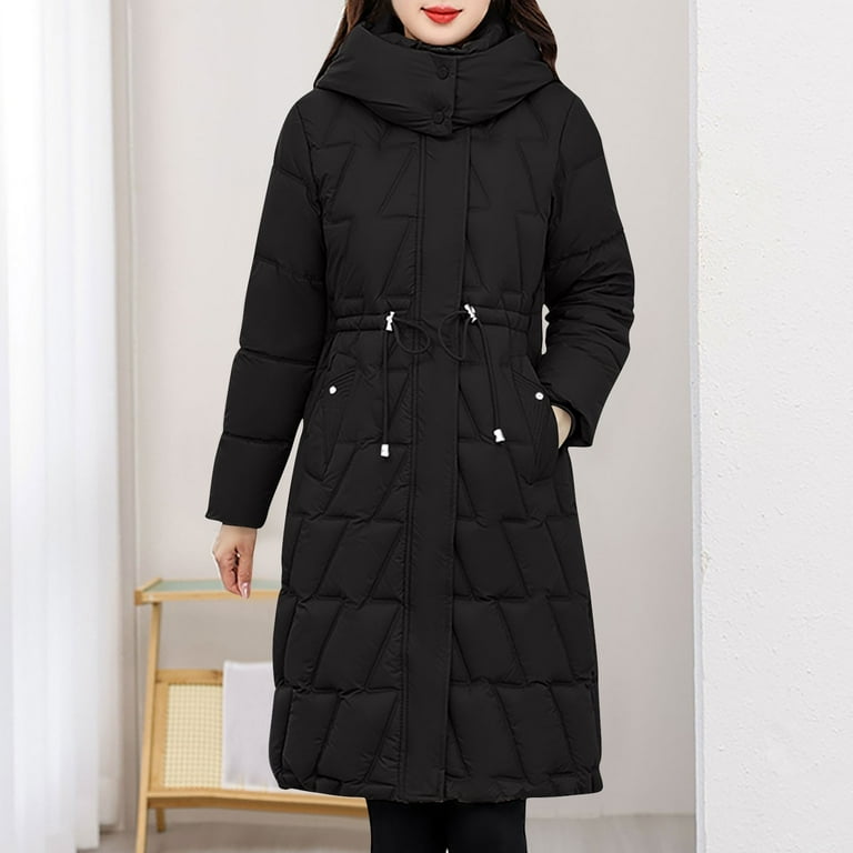 Drses Long Winter Coats for Women Warm Hooded Outerwear Drawstring