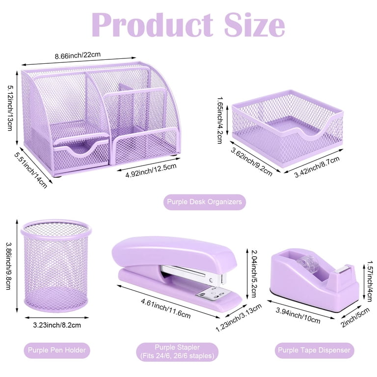 Solinxe 5 Piezas Organizador Escritorio, Metálica Organizador Multifuncional Papelería - Documentos A4, Bandeja Para Papel, Soporte Para Bolígrafos, Soporte Para Cartas Y Notas Adhesivas (Morado