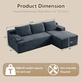 thumbnail image 6 of 96" Boneless Cloud Couch with Chaise, Modular Sectional Sofa for Living Room, No Assembly Required, Deep Seat Corduroy Couch, Dray Gray, 6 of 8