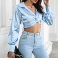 thumbnail image 5 of Ltctricy Women's Crop Tops Comfy Deep V Neck Knot Front Lantern Long Sleeve Shirts Trendy Casual Blouses, 5 of 7