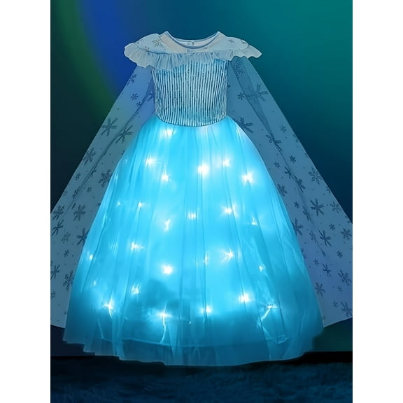 Girls' Role-Playing LED Light Princess Dress, Fairy Cape Costume, Holiday Party Ball Gown (Batteries Not Included)