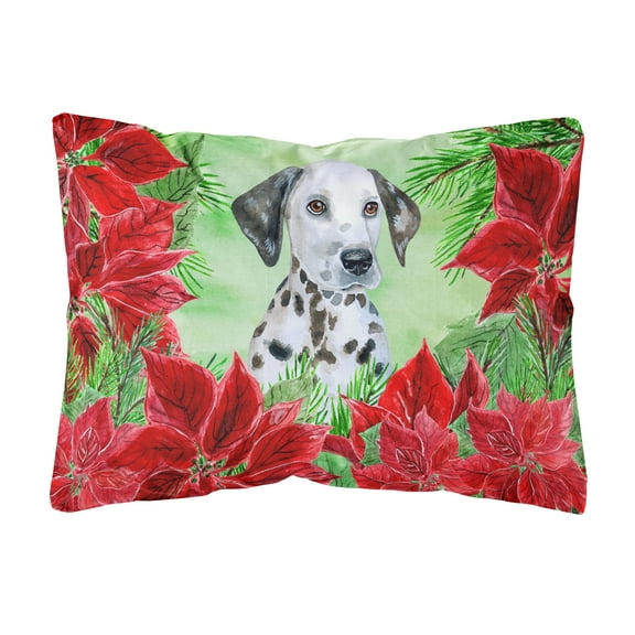 Dalmatian Puppy Poinsettas Canvas Fabric Decorative Pillow