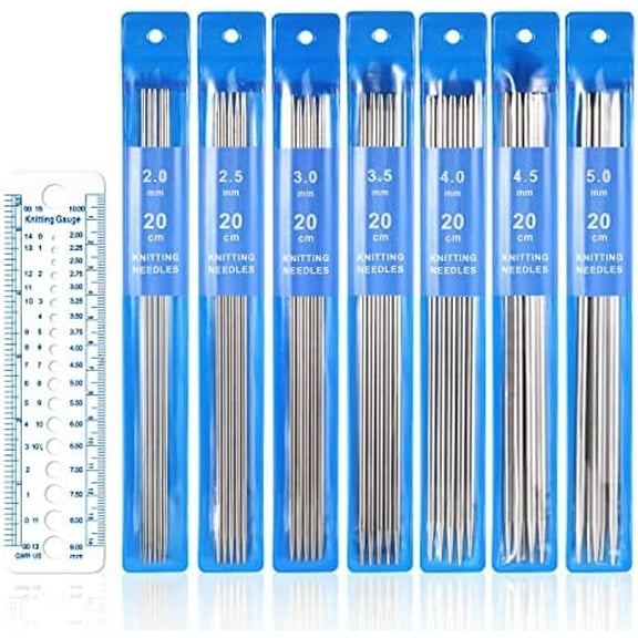 35pcs Double Pointed Knitting Needles Set, 7 Sizes DPNS Knitting Pins 2 mm to 5 mm Sweater Socks Knitting Needles Kit Stainless Steel Yarn Needles for Weaving Project Beginner Kids (7.9 Inch Long)