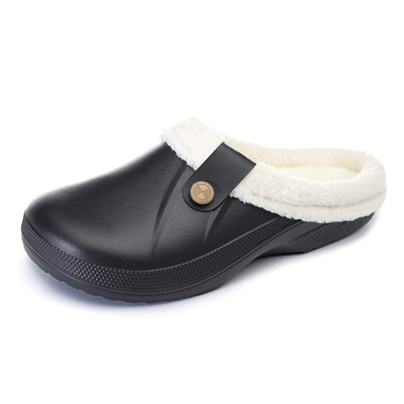 Classic Fur Lined Clogs Waterproof Winter Fuzzy Slippers for Women Men Indoor and Outdoor