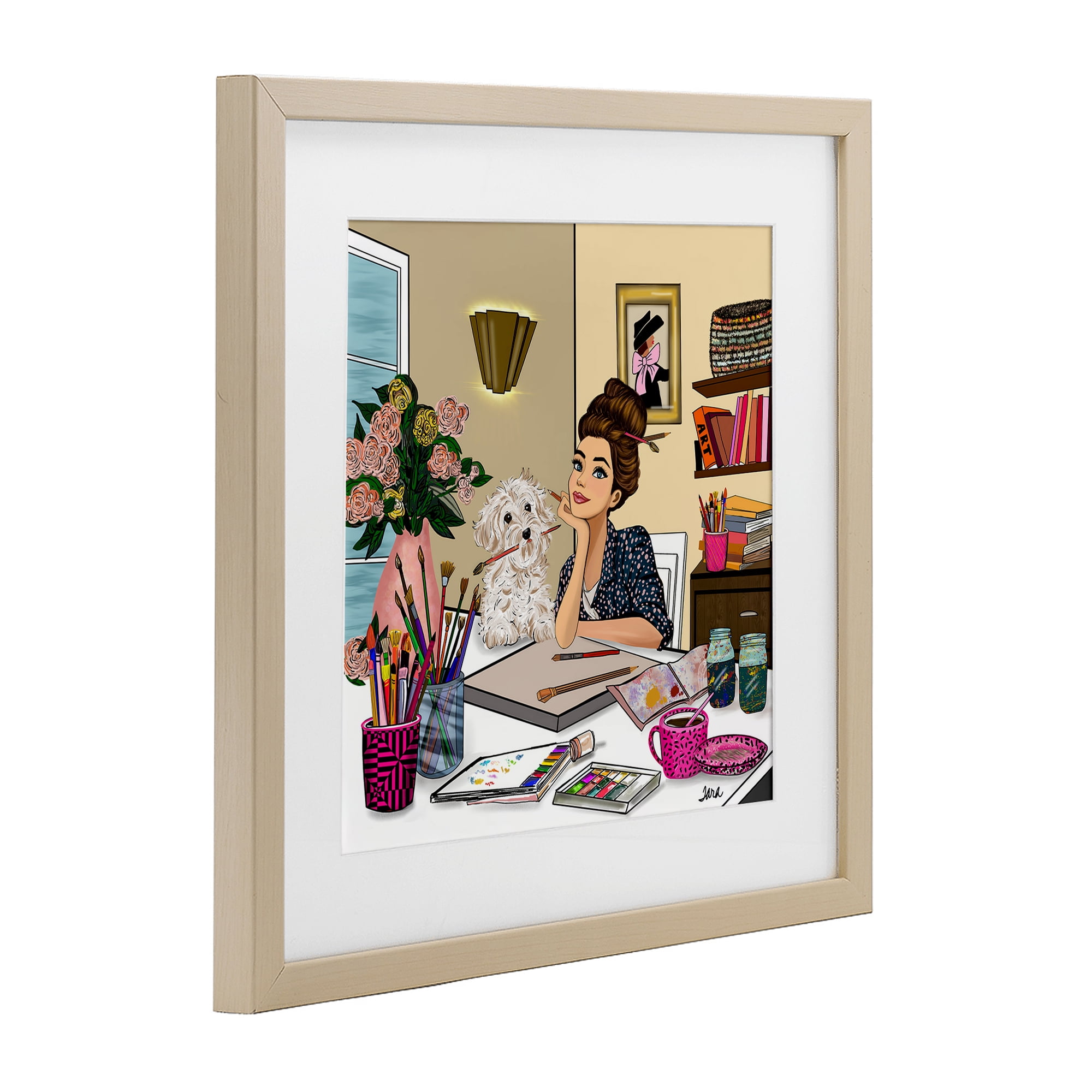 Stupell Industries Creative Art Girl at Desk Birch Framed Print Under Glass, design by Tara Boone