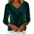 thumbnail image 5 of Women's Velvet Cowl Neck Tops Long Sleeve Casual Dressy Shirts Vintage Elegant Tunic Blouses Holiday Party Clothes Dark Green XL, 5 of 7