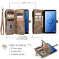 thumbnail image 6 of Wallet Case Compatible with Samsung Galaxy S9 Plus, Multifunctional Magnetic Closure Folio Case, [RFID Blocking] Durable PU Leather Flip Lanyard Strap Wristlet Zipper Card Holder Phone Case, Brown, 6 of 10
