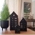 thumbnail image 7 of Main Street Town House Candle Lanterns, Set of 3, Vintage Style, Heart Details, Rustic Black, Metal, Corrugated Gabled Roof-tops, 13.75, 9.5, and 5 Inches Tall, 7 of 7