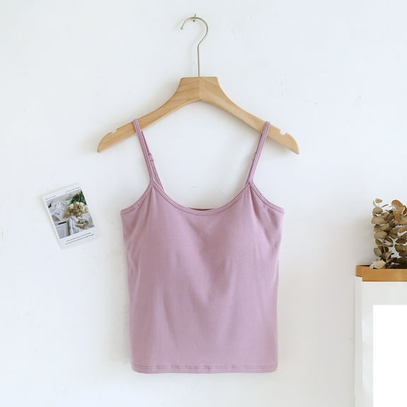 BRGZLK Women's Camisole Tops Fashion Solid Color With Chest Pad No Steel Rings Bottom Cotton Undershirts Spaghetti Strap Top Pink XL