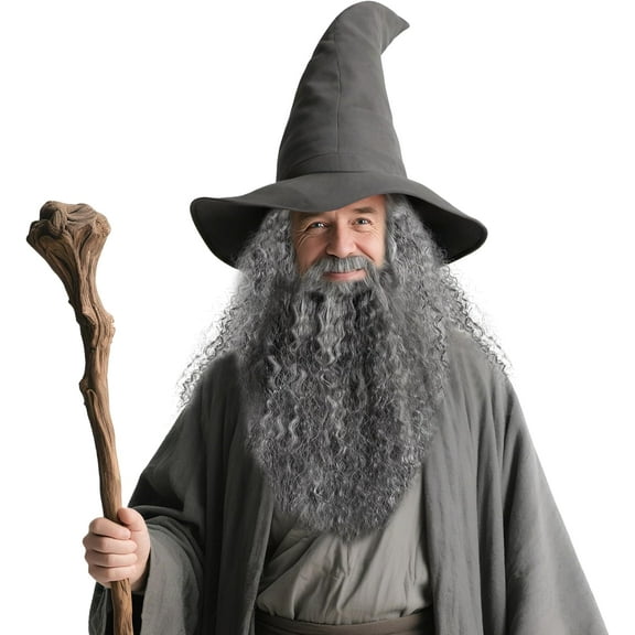 Gray Wizard Hat Beard and Wig Costume Accessory for Adults Halloween Cosplay