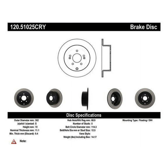 Centric Parts 120.51025 Premium Brake Rotor with E-Coating Fits select: 2007-2009 HYUNDAI SANTA FE