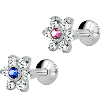 Forbidden Body Jewelry 16g 6mm 8mm Internally Threaded Tragus 16g 6mm 8mm Internally Threaded Tragus Helix Earring And Labret Stud With Crystal Flower