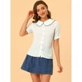 thumbnail image 3 of DARING DIVA Women's Peter Pan Collar Ruffled Trim Gingham Shirts Blouse XS White, 3 of 6